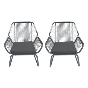 English Elm Christopher Knight Home® - IDAHO Woven Rope Club Chair Set of 2 – Gray Steel Frame, Water-Resistant Polyester Cushions, Stylish Patio Seating (2-Pack) 62330.00CGRY