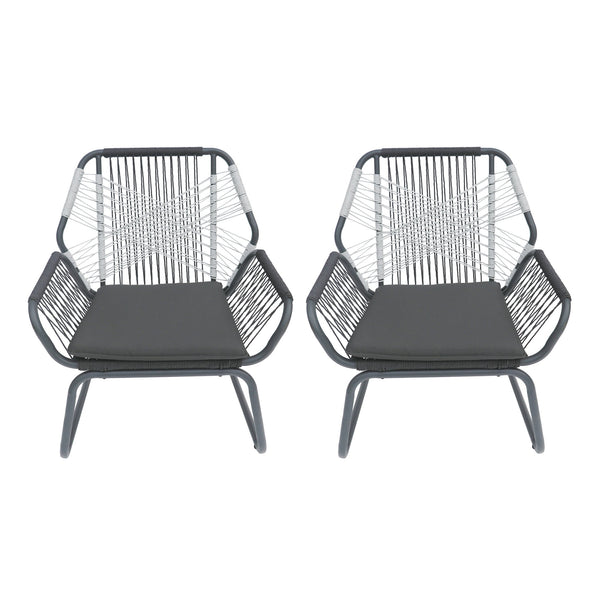 English Elm Christopher Knight Home® - IDAHO Woven Rope Club Chair Set of 2 – Gray Steel Frame, Water-Resistant Polyester Cushions, Stylish Patio Seating (2-Pack) 62330.00CGRY