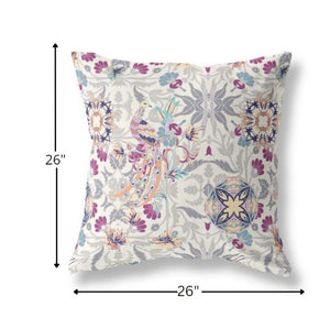 Homeroots 26" Gray Purple Peacock Indoor Outdoor Zip Throw Pillow   411318