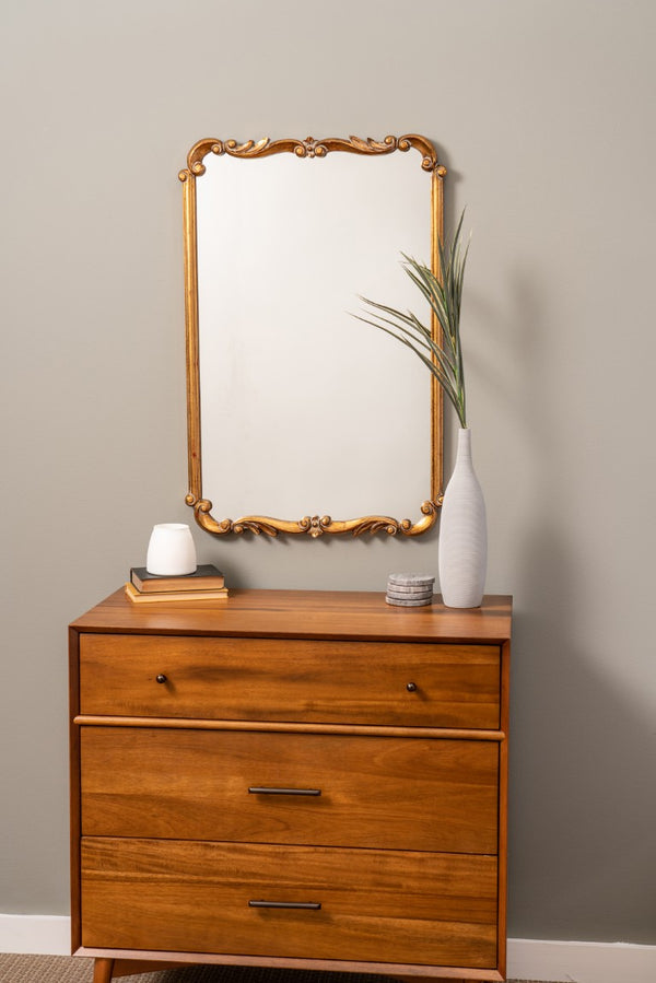 Cooper Classics Toulouse Antiqued Gold Rectangular Wall Mirror for Entryways and Traditional Bedrooms 41131