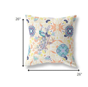 Homeroots 26" White Gray Peacock Indoor Outdoor Zip Throw Pillow   411348