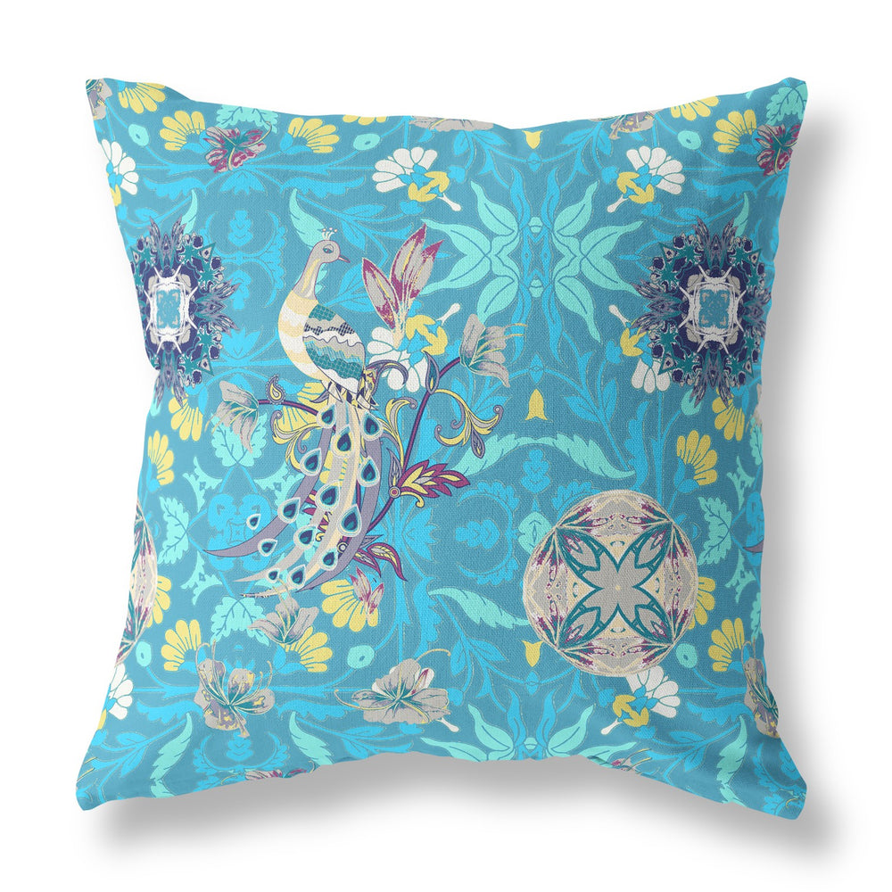 Homeroots 26" Turquoise Peacock Indoor Outdoor Zip Throw Pillow   411353