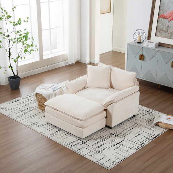 English Elm 44.5" Oversized Club Chair with Ottoman Chenille Upholstered Solid Wood Reading Seat Beige W3244S00008