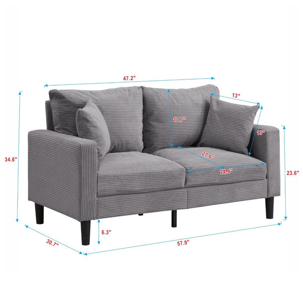 English Elm 57 Inch Compact Upholstered Loveseat with Hardwood Frame for Modern Living Spaces Light Gray W311P221207