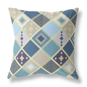 Homeroots 26” Blue Gold Tile Indoor Outdoor Zippered Throw Pillow   411367