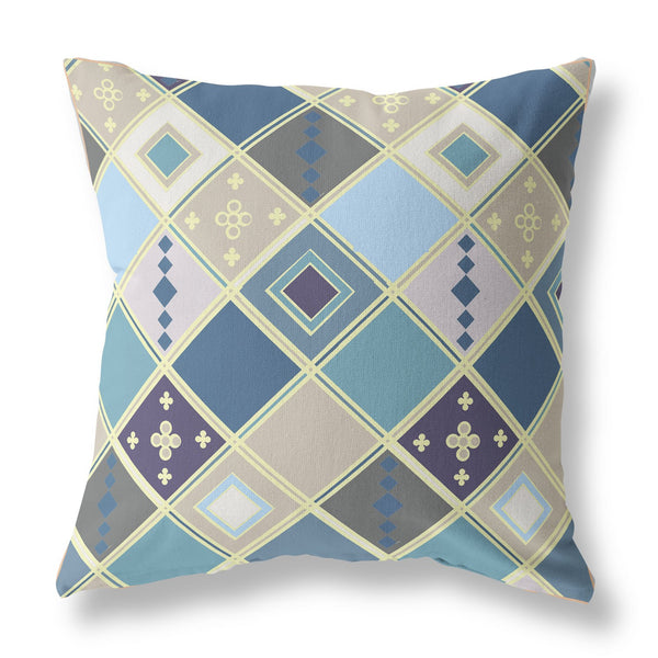 Homeroots 26” Blue Gold Tile Indoor Outdoor Zippered Throw Pillow   411367