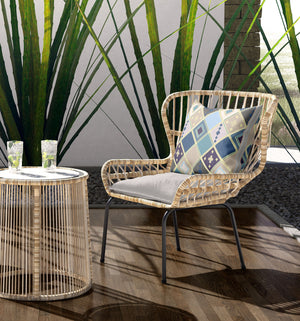 Homeroots 26” Blue Gold Tile Indoor Outdoor Zippered Throw Pillow   411367