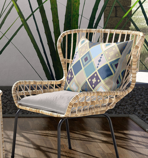 Homeroots 26” Blue Gold Tile Indoor Outdoor Zippered Throw Pillow   411367