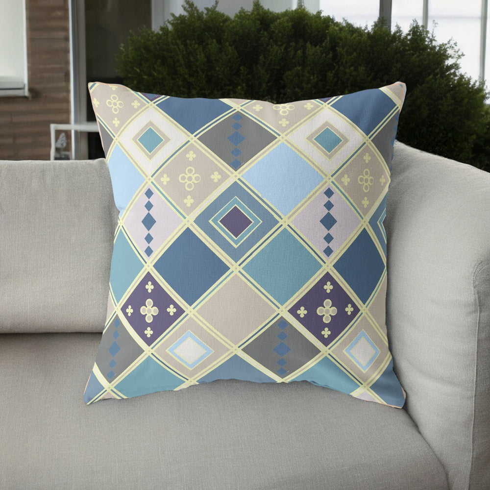 Homeroots 26” Blue Gold Tile Indoor Outdoor Zippered Throw Pillow   411367