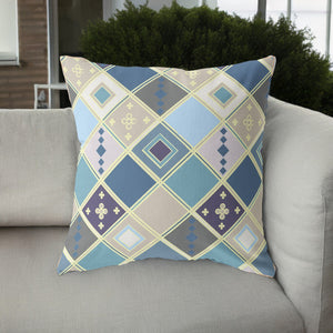 Homeroots 26” Blue Gold Tile Indoor Outdoor Zippered Throw Pillow   411367