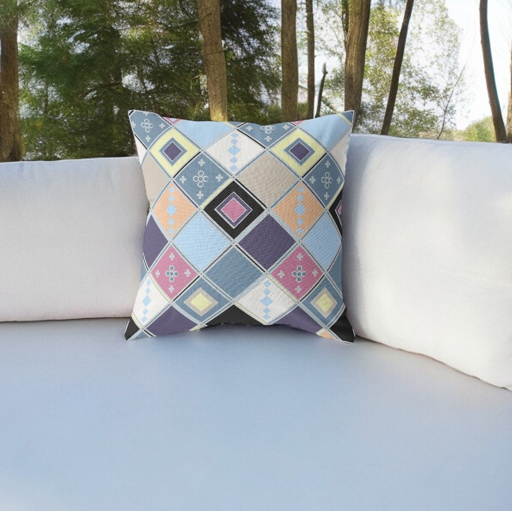 Homeroots 26” Blue Purple Tile Indoor Outdoor Zippered Throw Pillow   411371