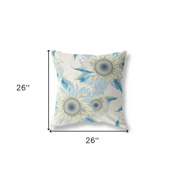 Homeroots 26" White Yellow Sunflower Indoor Outdoor Zippered Throw Pillow   411383