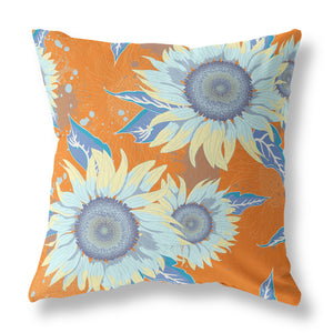 Homeroots 26" Orange Blue Sunflower Indoor Outdoor Zippered Throw Pillow   411399