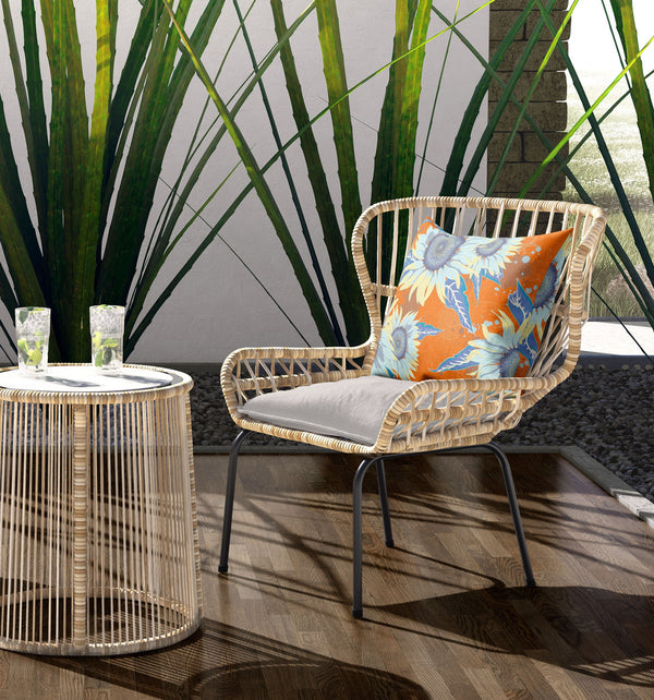 Homeroots 26" Orange Blue Sunflower Indoor Outdoor Zippered Throw Pillow   411399