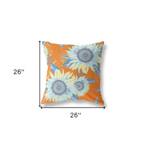 Homeroots 26" Orange Blue Sunflower Indoor Outdoor Zippered Throw Pillow   411399