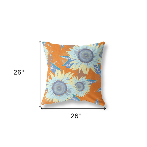 Homeroots 26" Orange Blue Sunflower Indoor Outdoor Zippered Throw Pillow   411399