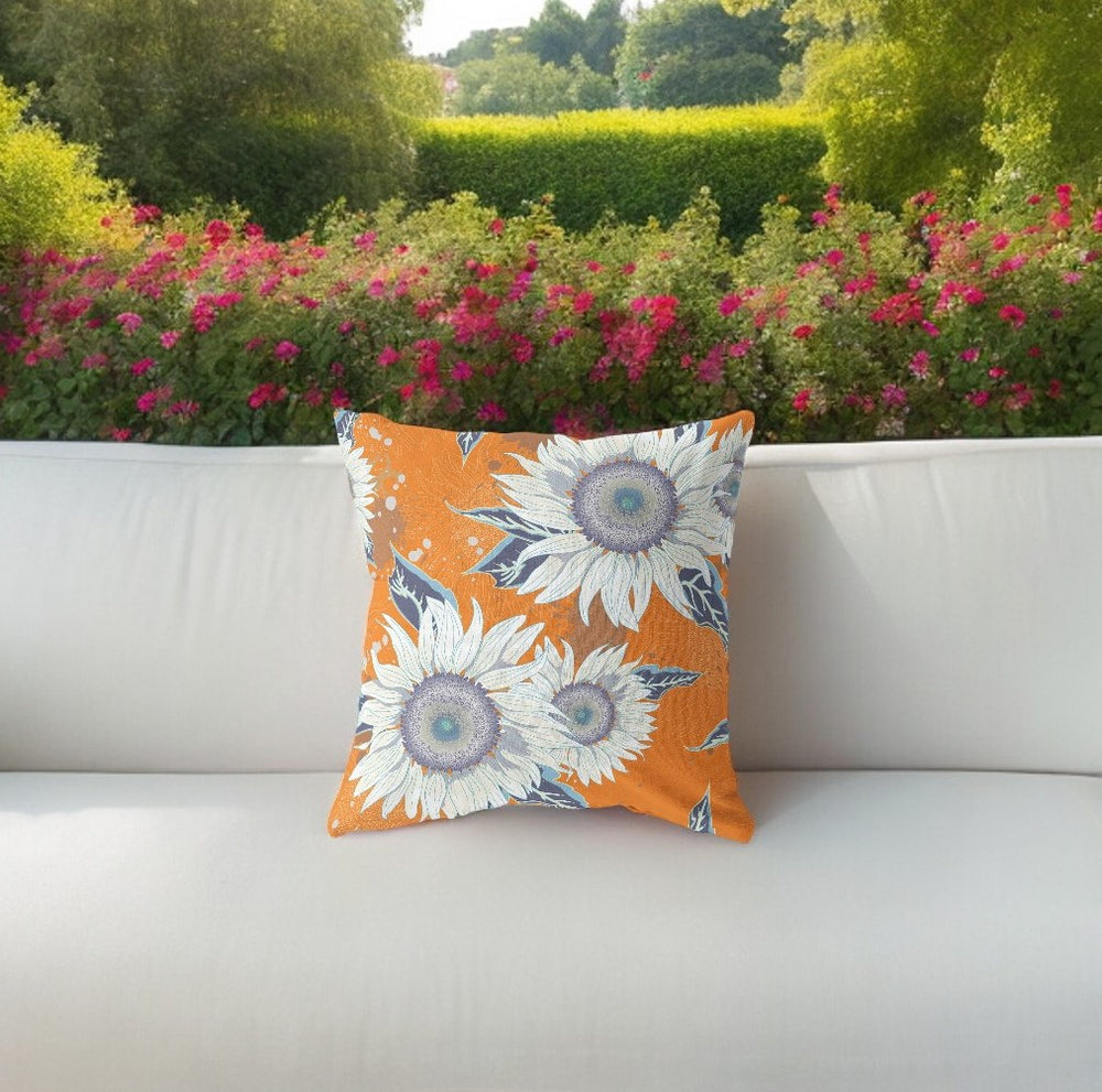 Homeroots 26" Orange Blue Sunflower Indoor Outdoor Zippered Throw Pillow   411399