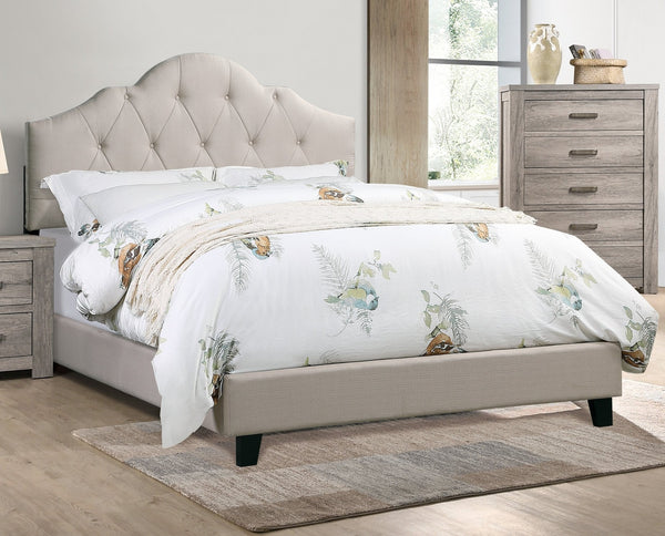 English Elm Contemporary Upholstered Queen Bed with Tufted Arched Headboard, Adjustable Height, Linen-Like Fabric Light Brown 62 L x 34 W x 7 H B011S01432