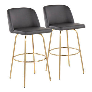 English Elm Toriano 30" Contemporary Swivel Barstools In Grey Faux Leather & Gold Metal - Set Of 2 For Style & Comfort B202S00689-GIGA