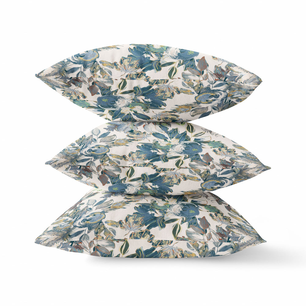 Homeroots 26” Blue White Florals Indoor Outdoor Zippered Throw Pillow   411411