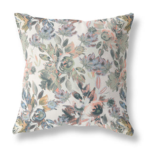 Homeroots 26” Pink Gray Florals Indoor Outdoor Zippered Throw Pillow   411427