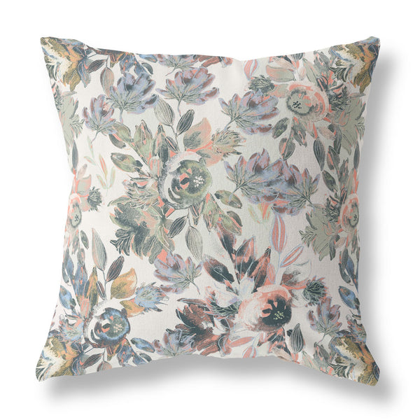 Homeroots 26” Pink Gray Florals Indoor Outdoor Zippered Throw Pillow   411427
