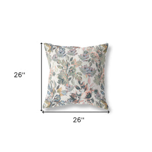 Homeroots 26” Pink Gray Florals Indoor Outdoor Zippered Throw Pillow   411427