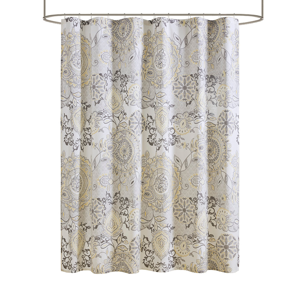 JLA Home Madison Park - Printed Cotton Isla Shower Curtain 72x72 — Watercolor Floral Medallion, OEKO-TEX, Machine Washable Elegance MP70-8150