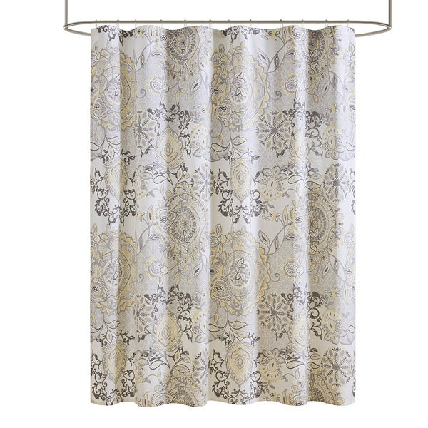 JLA Home Madison Park - Printed Cotton Isla Shower Curtain 72x72 — Watercolor Floral Medallion, OEKO-TEX, Machine Washable Elegance MP70-8150