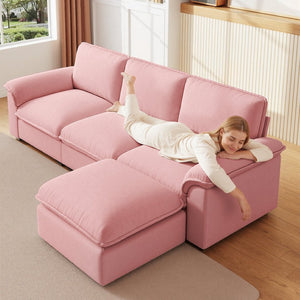 English Elm Cloud Sectional Sofa with Movable Chaise Soft Chenille Upholstery for Modern Living Rooms Pink W1359S00063