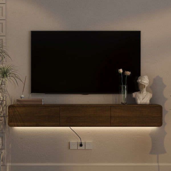 English Elm Floating Wall Mounted Tv Console with Led Ambient Lighting for Modern Living Rooms W1321P450664