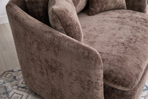 English Elm 360° 360 Swivel Oversized Chenille Armchair with Pocket Spring Seat and Three Throw Pillows Brown W1361S00051