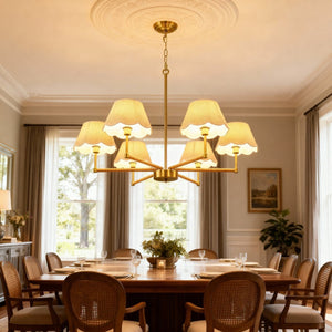 English Elm 8-light Gold Rope Wrapped Fabric Shade Chandelier for Dining and Living Rooms W5008P391565