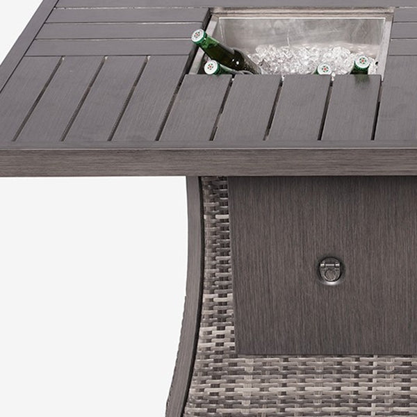 Homeroots Gray Wicker Outdoor Gas Fire Pit Table With Ice Bucket  Wicker 411698