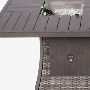 Homeroots Gray Wicker Outdoor Gas Fire Pit Table With Ice Bucket  Wicker 411698