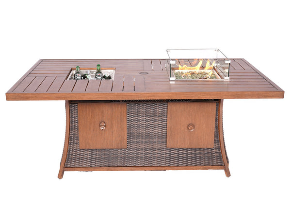 Homeroots Brown Wicker Outdoor Gas Fire Pit Table With Ice Bucket  Wicker 411699