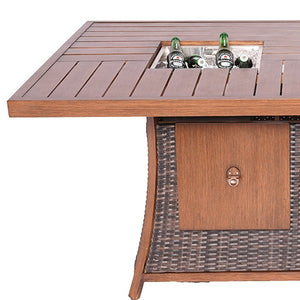 Homeroots Brown Wicker Outdoor Gas Fire Pit Table With Ice Bucket  Wicker 411699
