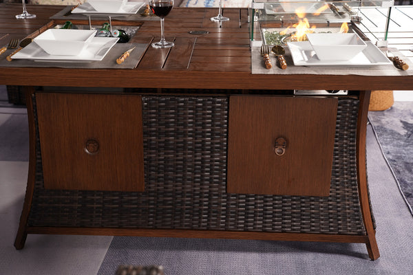 Homeroots Brown Wicker Outdoor Gas Fire Pit Table With Ice Bucket  Wicker 411699