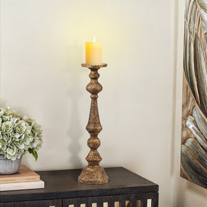 English Elm Mia Antique Brass Turned Pedestal Pillar Candle Holder for Elegant Dining Decor B056P416848