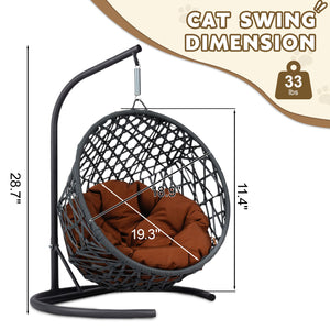 English Elm Cat Swing Bed With Stand & Plush Cushion - Cozy Egg Chair For Cats, Small Dogs & Pets, Durable Wicker W2500P283885