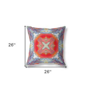 Homeroots 26” Blue Orange Geo Tribal Indoor Outdoor Throw Pillow   411712
