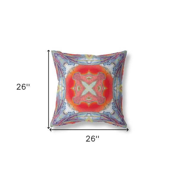 Homeroots 26” Blue Orange Geo Tribal Indoor Outdoor Throw Pillow   411712