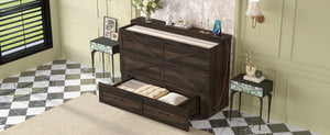 English Elm Queen Farmhouse Murphy Cabinet Bed with Charging Station and Storage Drawer Gray N733S361778G