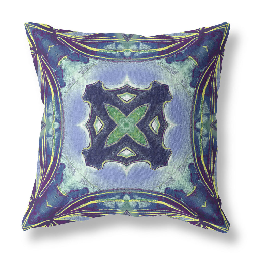 Homeroots 28” Blue Green Geo Tribal Indoor Outdoor Throw Pillow   411743