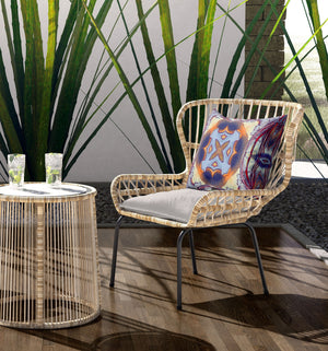 Homeroots 28” Indigo Yellow Geo Tribal Indoor Outdoor Throw Pillow   411758