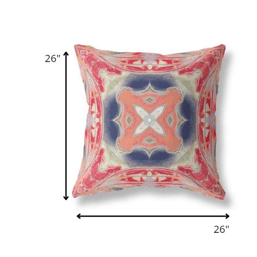 Homeroots 26” Red Cream Geo Tribal Indoor Outdoor Throw Pillow   411762