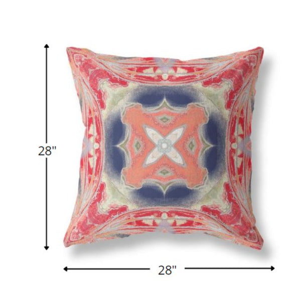 Homeroots 28” Red Cream Geo Tribal Indoor Outdoor Throw Pillow   411763