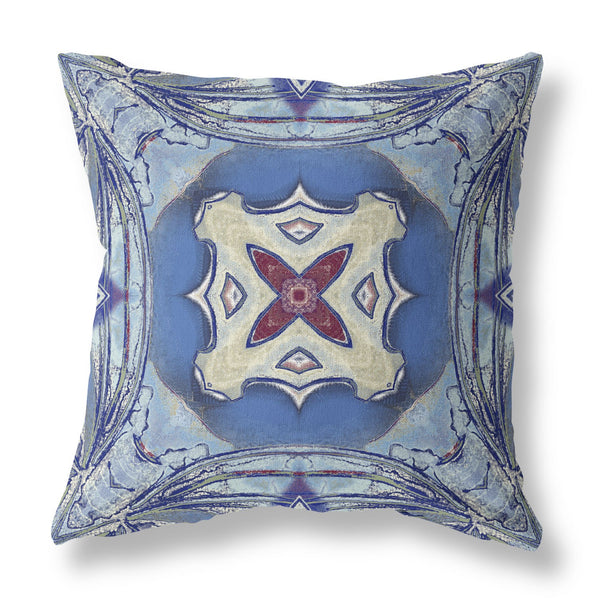 Homeroots 26” Blue Cream Geo Tribal Indoor Outdoor Throw Pillow   411772