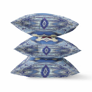 Homeroots 26” Blue Cream Geo Tribal Indoor Outdoor Throw Pillow   411772
