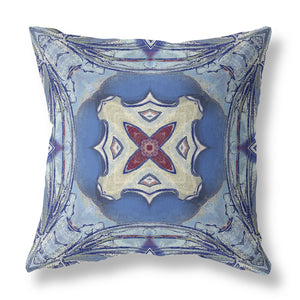 Homeroots 28” Blue Cream Geo Tribal Indoor Outdoor Throw Pillow   411773